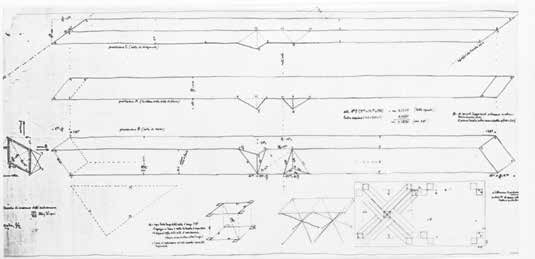 22 past Pino Pizzigoni: progetto per una versione in legno del tavolo con il piano realizzato a tasselli incastrati. Sopra: didascalia, didascalia, didascalia.