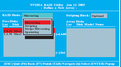 OnBoard IDE Controller [Both] OnBoard SATA Controller [Enabled] SATA Operation Mode [RAID] Premere <F10> per entrare nelle utilità NVIDIA RAID. Copyright (C) 2004 NVIDIA Corp.