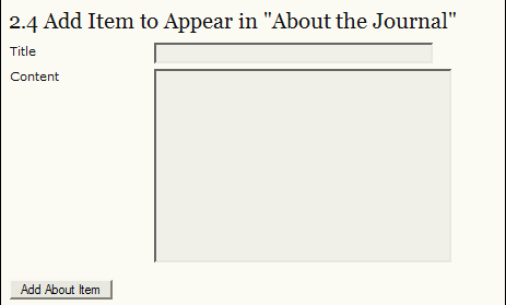 Figura 35: Aggiungere un articolo da far apparire nella pagina Informazioni sul periodico Archiviare un periodico LOCKSS è una