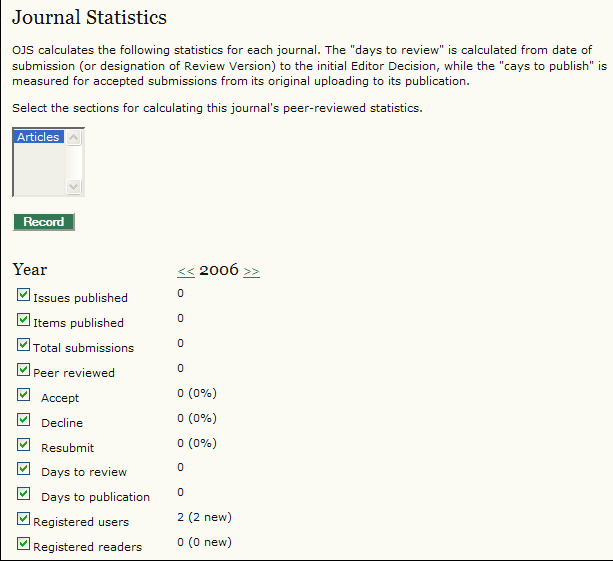 Figura 79: Statistiche Si possono utilizzare le caselle per rendere queste statistiche accessibili ai lettori in Informazioni sul