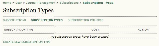 OJS gestisce sottoscrizioni cartacee e/o online. Si possono creare più di un tipo di sottoscrizioni che coprono lunghi periodi di tempo (12 mesi, 36 mesi).