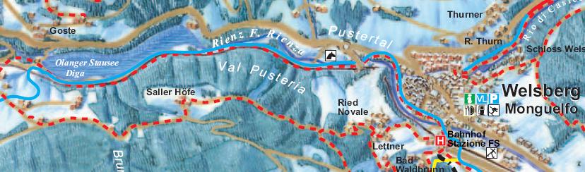 Escursione lungo le rive della Rienza, al lago artificiale di Valdaora, alle oasi delle quiete nel bosco invernale, nel paesaggio ricoperto di rugiada e luccicanti cristalli di neve, passando per il