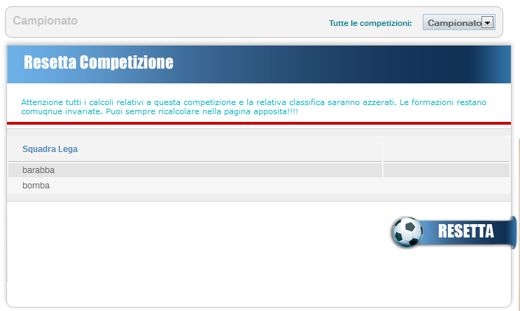 GESTIONE LEGA RESET COMPETIZIONE Esiste un caso in cui la classifica può risultare compromessa.