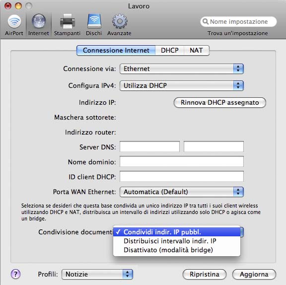 Â Inserisci degli indirizzi server DNS (Domain Name System) e un nome di dominio specifico, al quale accede il dispositivo wireless quanto ti connetti a Internet.