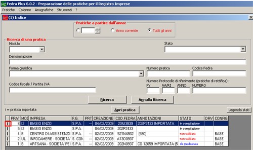 I dati d intestazione di una pratica importata possono essere modificati e/o confermati tramite la selezione del tasto Salva modifiche Le informazioni necessarie alla compilazione non disponibili nel