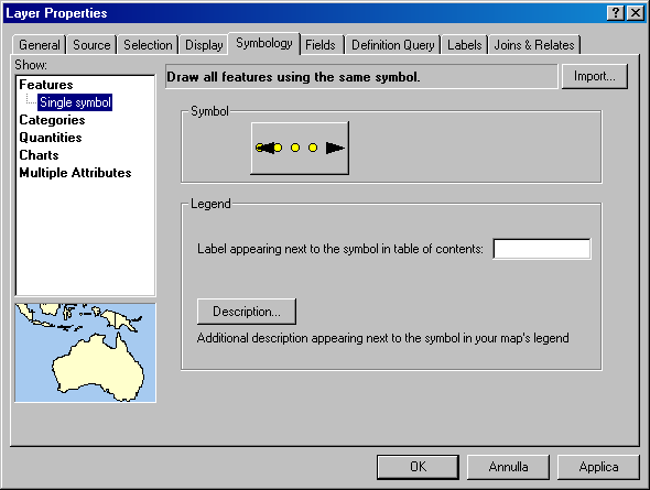 E possibile modificare il simbolo di default cliccando nel simbolo da modificare nel riquadro Symbol e attivando il Symbols Selector.