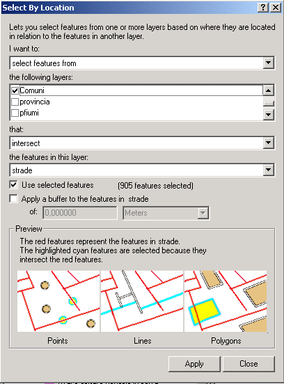 7.2. Selezione tramite unione di dati spaziali (Unione di due tabelle tramite il campo Shape o join spaziale) Tramite le relazioni topologiche esistenti tra i vari livelli informativi vettoriali