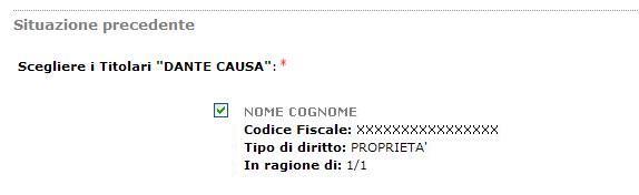 Dopo aver selezionato Situazione Aggiornata, nella pagina relativa ad ogni soggetto avente causa va indicato il codice relativo al titolo del trasferimento ( Tipo Diritto ) tenendo conto che: a) per