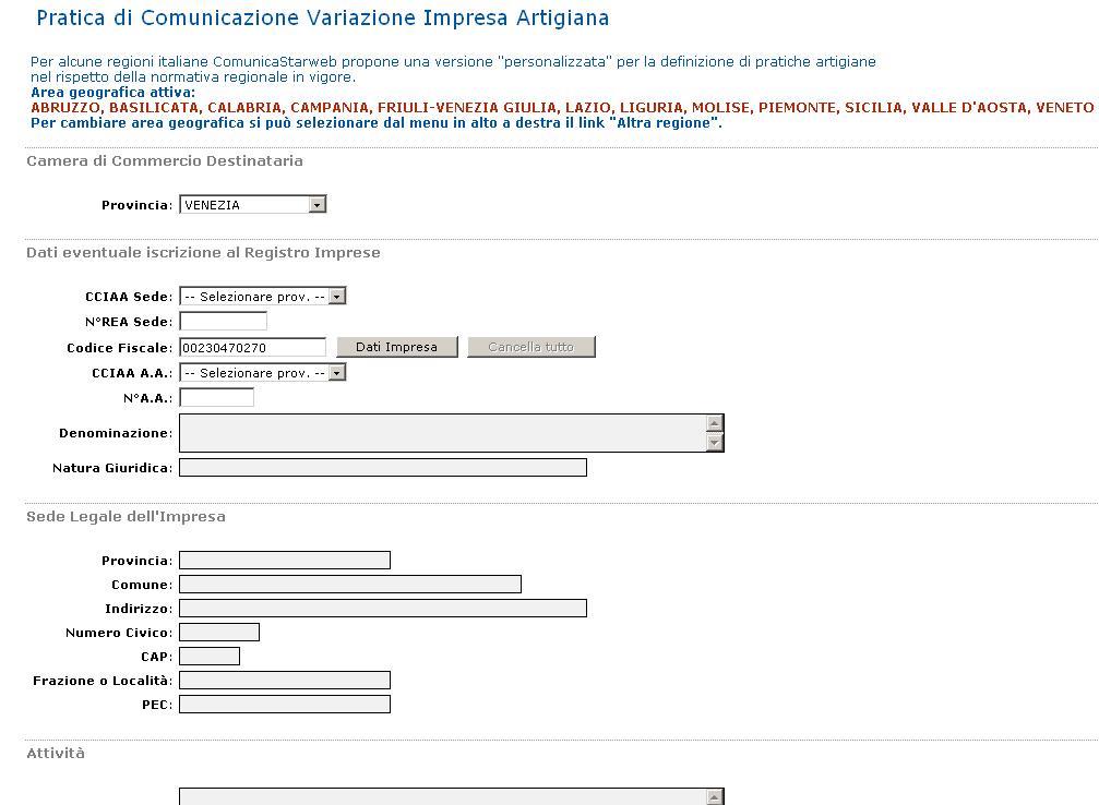 Dopo il ribaltamento dei dati dell impresa artigiana viene proposta una lista di possibili variazioni dati da comunicare: è possibile scegliere una o più voci.