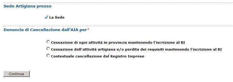 Variazione di impresa iscritta all Albo Imprese Artigiane Forma giuridica tipo variazione Sede Attività artigiana svolta presso: Modello base Modelli secondari obbligatori Note Cancellazione CF fuori