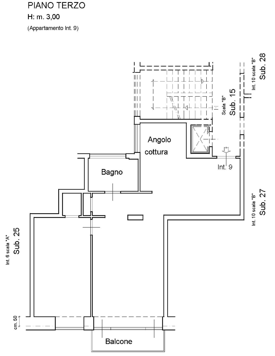 Nella planimetria sopra rappresenta è riportato un appartamento in un fabbricato condominiale, di categoria A/2, posto al terzo piano, composto da: 1 posto cottura, salone e atrio 44 m 2.