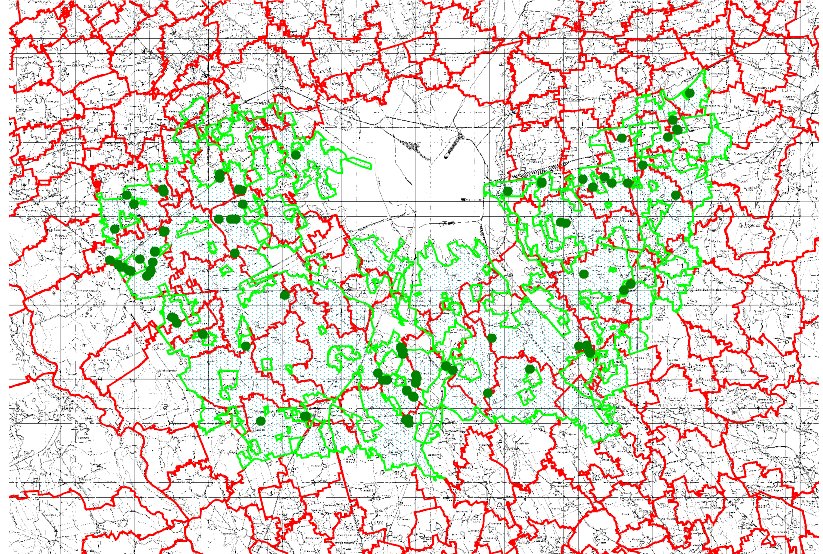 Figura 20 Individui arborei censiti In figura 20 è indica la posizione geografica dei 102 individui arborei monumentali censiti (sono state considerate, tendenzialmente, le