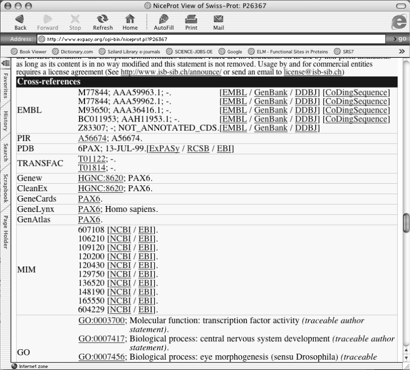 In questa sezione sono contenuti i link a banche dati che contengono informazioni di altro tipo riferite a Pax6.