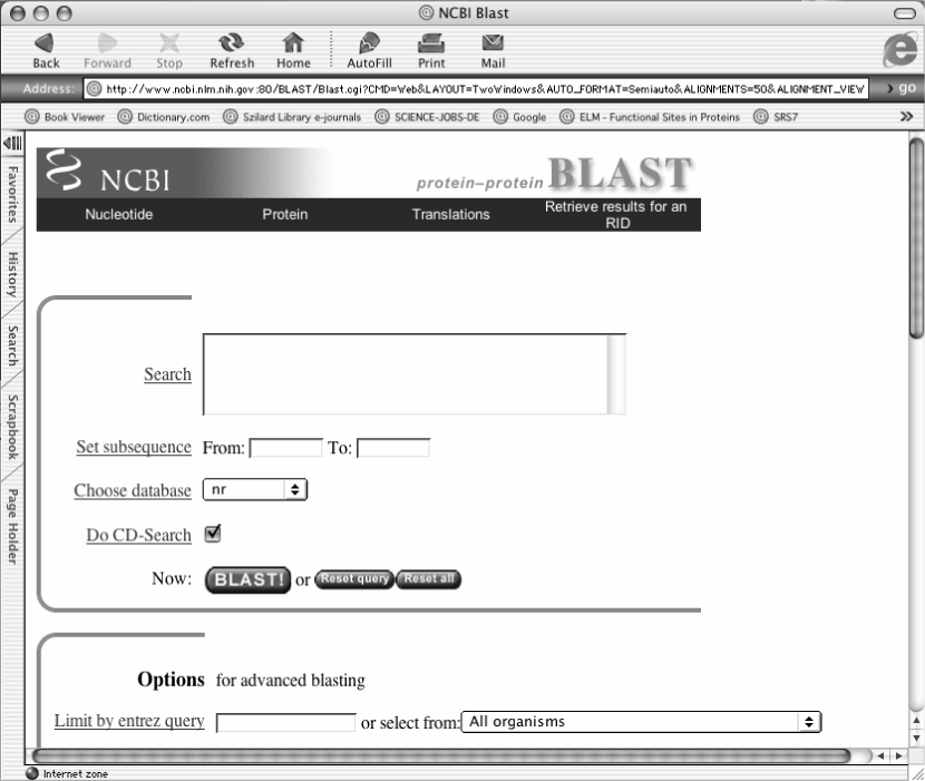 3. Dall icona del browser sul desktop del tuo computer apri la pagina web di BLAST: http://www.ncbi.nlm.nih.