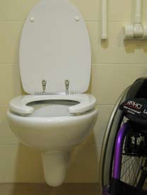 Per le persone che utilizzano una sedia doccia/wc basculata, oppure con ruote grandi per autospinta, è consigliabile allontanare il wc di 15-20 cm dal muro per lasciare gli spazi all ausilio, come si