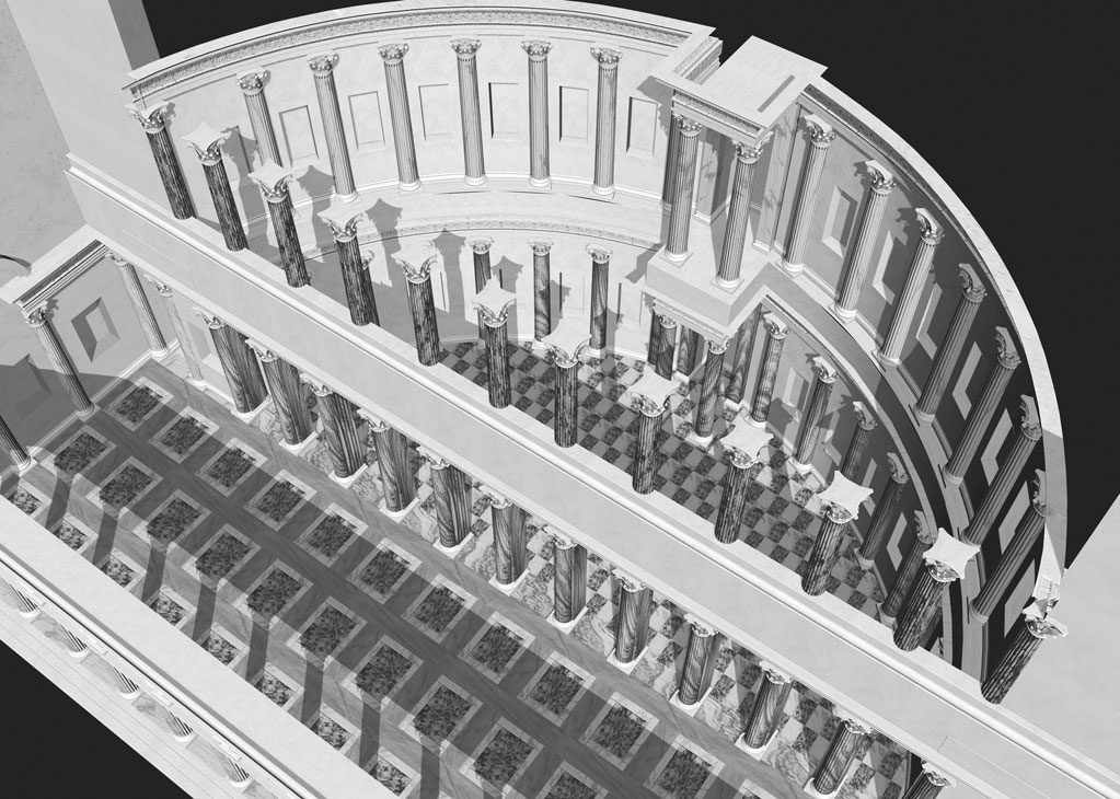 Il sistema museale dei Fori Imperiali Fig. 13: Ricostruzione in 3D del portico meridionale della piazza (modellazione ed editing studio M.C.M. srl ACSys spa). dell edicola (fig.