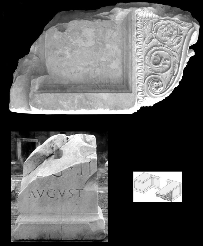 Il sistema museale dei Fori Imperiali Fig. 28: Basamenti con iscrizione e basamenti con mensola. In alto: elemento di basamento con mensola FT 3968, fianco sinistro.