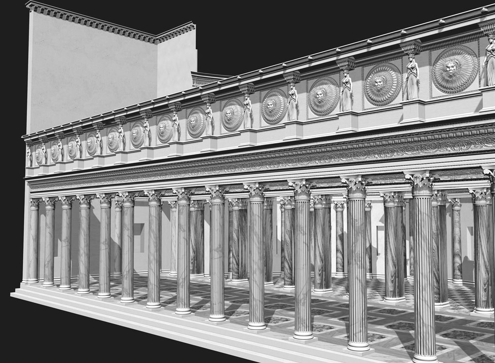 Il sistema museale dei Fori Imperiali SIMULACRA ROMAE Fig. 9: Ricostruzione in 3D del portico meridionale della piazza (modellazione ed editing studio M.C.M. srl ACSys spa ).