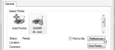 Verificare che come stampante sia stata selezionata la "SHARP AL-xxxx".