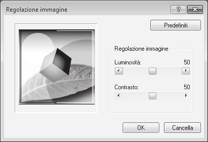 Regolazione della luminosità e del contrasto dell'immagine (Regolazione immagine) Quando si stampano fotografie o altre immagini, luminosità e contrasto possono essere regolati nelle impostazioni di