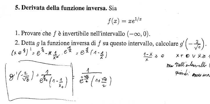 4. Calcolo differenziale per funzioni di una variabile Derivata della funzione inversa Attenzione al punto in cui va calcolata la derivata.