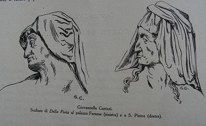 104 Disegno di Gelasio Caetani nel suo libro Domus Caietana riproduce il volto della statua della Prudenza, inserita nel monumento funerario di papa Paolo III Farnese nella Basilica di San Pietro a