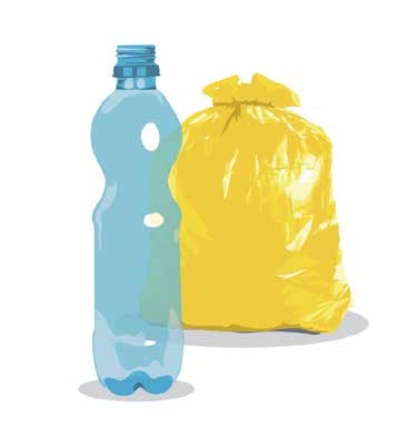La plastica va nel sacco giallo Cosa mettere: bottiglie di acqua minerale, latte, bibite e olio, flaconi e dispenser per detersivi, saponi e cosmetici, contenitori per salse, creme, yogurt e gelati,