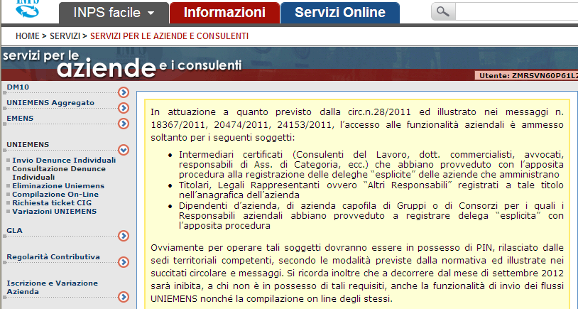 Eliminazione Uniemens Per poter eliminare un Uniemens (01/2010 ad oggi) occorre selezionare dal portale dell istituto relativa voce: