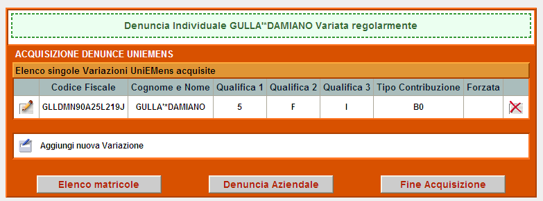 Cliccare sul testo Fine Acquisizione per ultimare e Inviare la variazione.