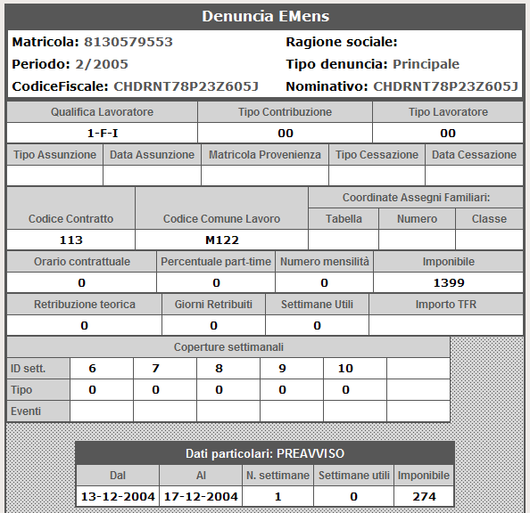 Codice Errore: C007 > PREAVVISO: DECORRENZA ANTERIORE AL 1 GENNAIO 2005 Utilizzato per: errata valorizzazione di elementi del flusso A decorrere dal GEN-2006 i dati relativi a <Dal>, <Al>,