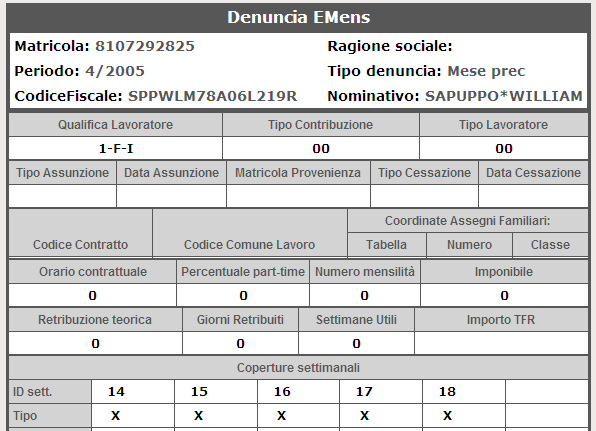 Flusso Errato contenuto nel mese di 05/2005: Flusso o Correzione del mese di 04/2005: Suggerimento per la correzione: verificare dalla procedura paghe la corretta qualifica prevista per il periodo: 1.