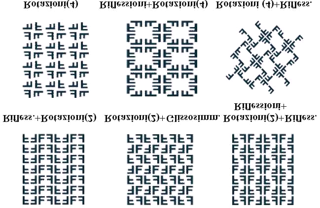 b) c) Figura 3 - I diciassette possibili tipi di mosaico ( o gruppi cristallografici del piano) Ogni gruppo cristallografico in dimensione 2 (o gruppo cristallografico del piano, in inglese: wall