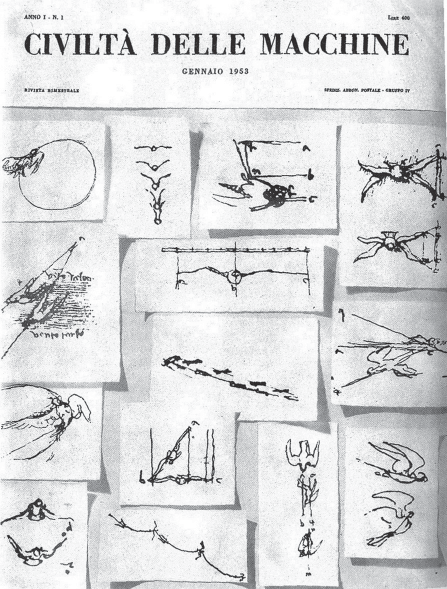 Fig. 54 - Copertina del primo numero della rivista «Civiltà delle Macchine», fondata da Leonardo Sinisgalli nel 1953 e da
