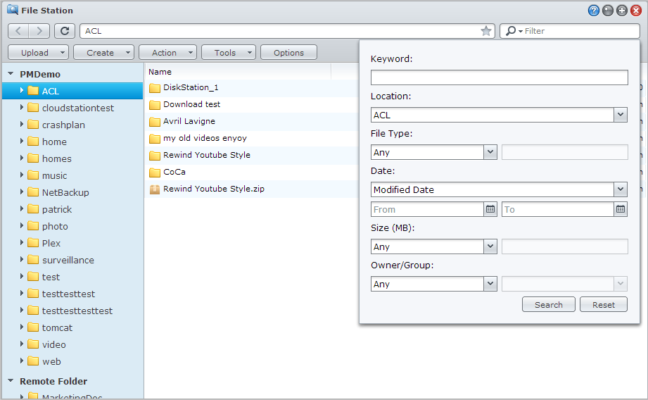 Ricerca di file o cartelle Guida dell utente di Synology DiskStation È possibile digitare le parole chiave nel campo Filtro nell'angolo superiore destro di File Station per filtrare i file o le