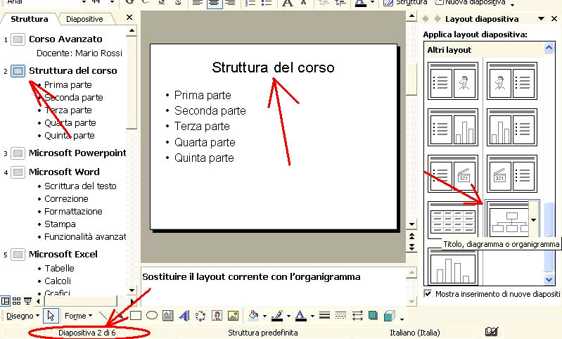 Formato ( Sfondo 5 Formato Layout diapositiva Permette di cambiare il layout della diapositiva.
