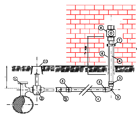 Per derivazioni con diametro De 63 della tubazione interrata dell impianto medio di derivazione di utenza si utilizza invece il dispositivo di presa con valvola di intercettazione manuale in pozzetto