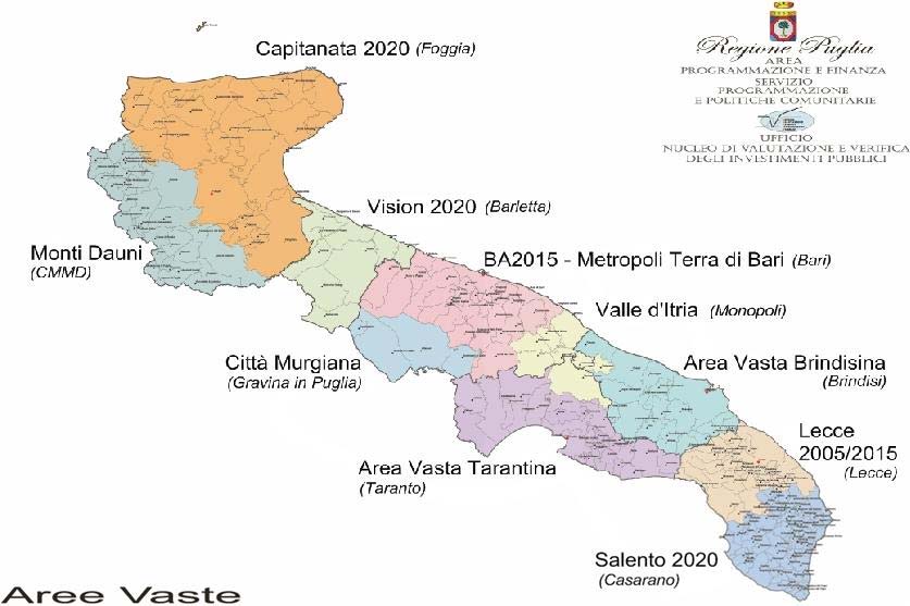 segue I Piani Strategici di Area Vasta Figura 1.3 Territori compresi nelle dieci Aree Vaste della Regione Puglia Fonte: www.regione.puglia.