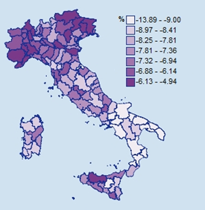 il 4 trimestre del 2013 e tra il 4 e il 2 trimestre 2014. Le figure sottostanti (I.42a e I.42b) mostrano una correlazione (0,33) tra il livello dei prezzi e la sua variazione annua.