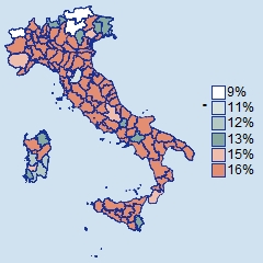 Il mercato assicurativo Figura I.43a Aliquota dell imposta sull r.c. auto (contratti stipulati nel 4 trimestre 2014) Figura I.