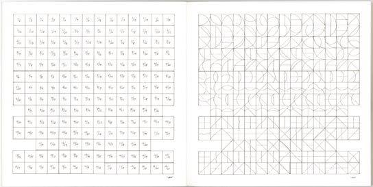 16. All combinations of arcs from four corners, arcs from four sides, straight lines, not-straight lines, and broken lines, Lausanne, Editions des Massons, 1974; 20,3x20,3 cm., brossura, pp.
