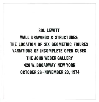 tabella di disegni isometrici: variations of incomplete open cubes. Testo di Sol Lewitt.