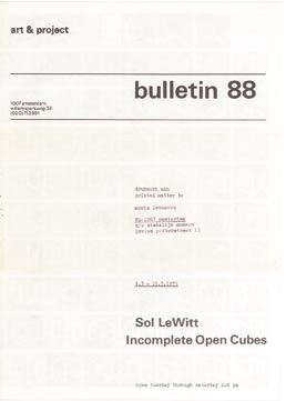 28. Incomplete Open Cubes, Amsterdam, Art & Project - bulletin 88, [1975]; 29,5x20,8 cm., foglio ripiegato, pp.[4-1], libro d artista pubblicato nel bollettino n. 88 della rivista Art & Project.