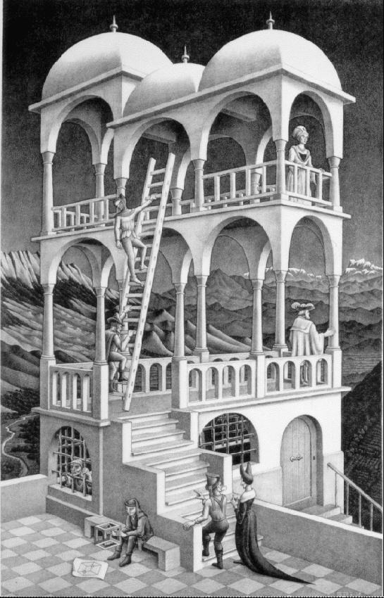 M. C. Escher, Belvedere - 1958, Litografia 46.2 x 29.