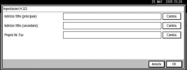 Impostazioni fax Impostazioni IP-Fax Questa sezione illustra gli strumenti utente contenuti nel menu Impostazioni IP- Fax, all interno di Impostazioni fax. Abilita H.323 Specificare se H.