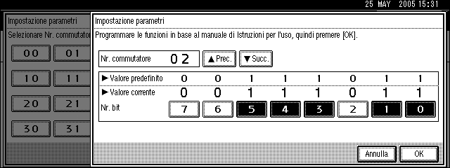 Si consiglia di stampare e tenere la Lista dei parametri utenti a portata di mano durante la programmazione o modifica di un parametro utente.