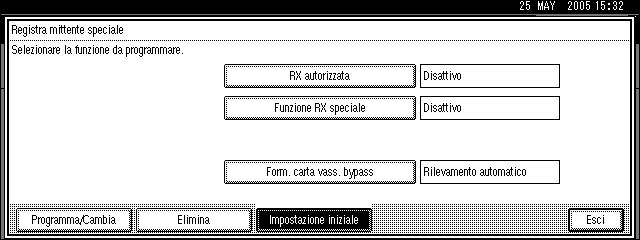 Impostazioni fax Programmazione dell impostazione iniziale di un Mittente speciale 4 Questa sezione illustra come programmare l impostazione iniziale di un Mittente speciale.