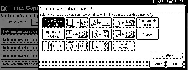 Funzioni generali Tasto funzione copia: F1-F5 È possibile assegnare le funzioni usate più frequentemente ai tasti funzione da F1 a F5.