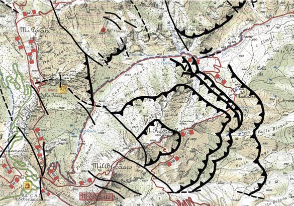 hanno accompagnato la vita del lago di Rieti (vedi pag. 48). I depositi glaciali, fluviali e di falda detritica (o di cono detritico), sono visibili lungo il percorso fino alla testata della valle.