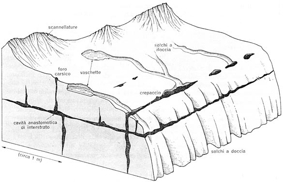 Fig. 55 - Forme carsiche. Da Castiglioni (1979).