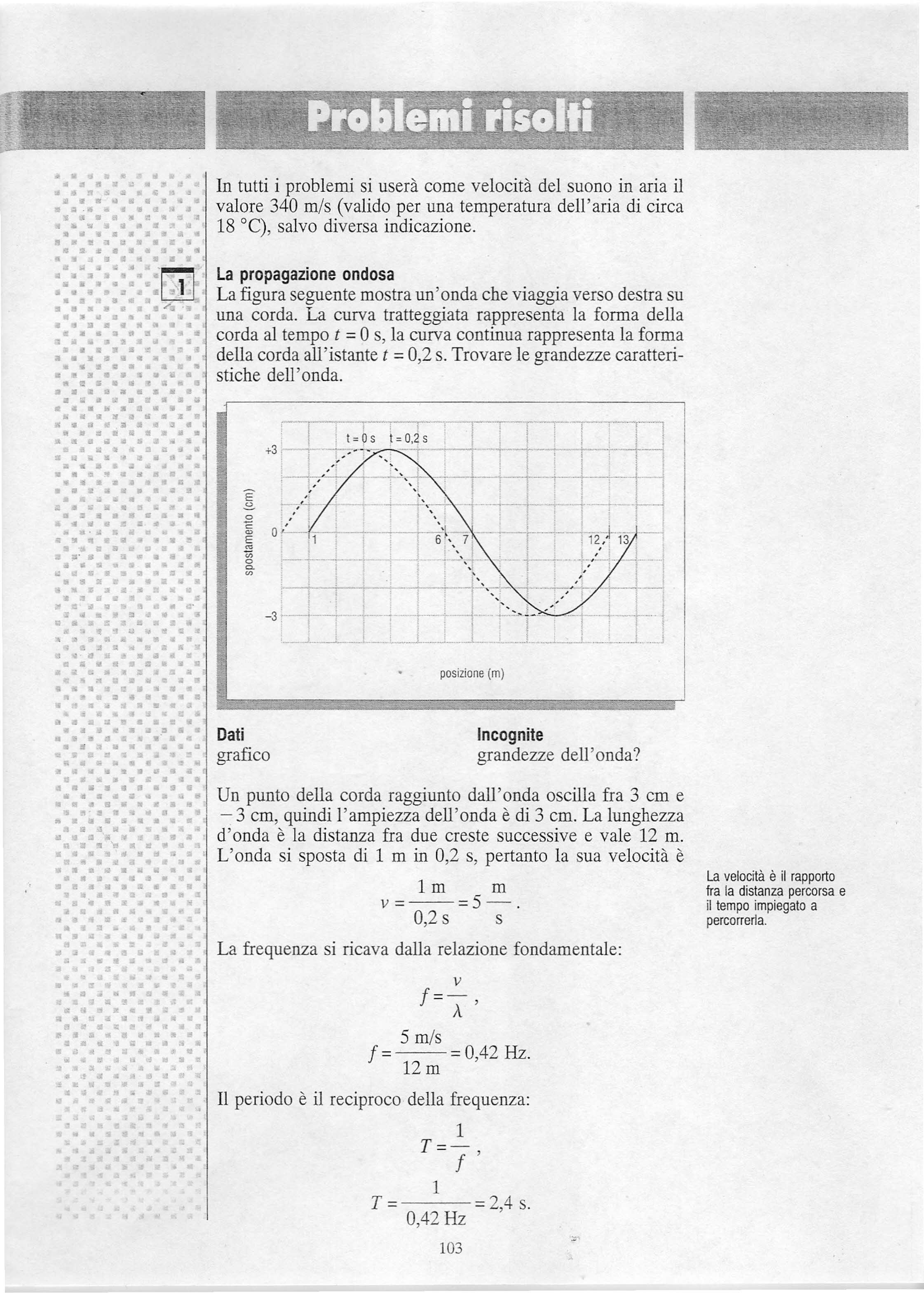 In tutti i problei si userà coe velocità del suono in aria il valore 340 /s (valido per una teperatura dell'aria di circa 18 C), salvo diversa indicazione.